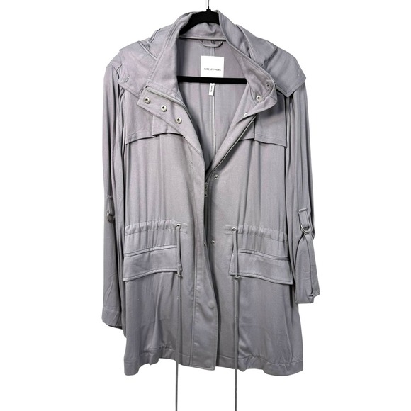 Avec Les Filles Women's Grey Hooded Utility Anorak Lyocell Jacket Size L $374 - Picture 2 of 6